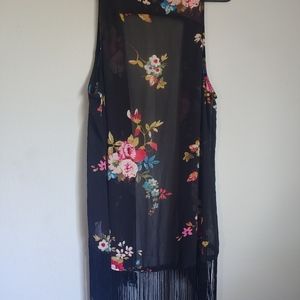Boho Floral Fringe Vest